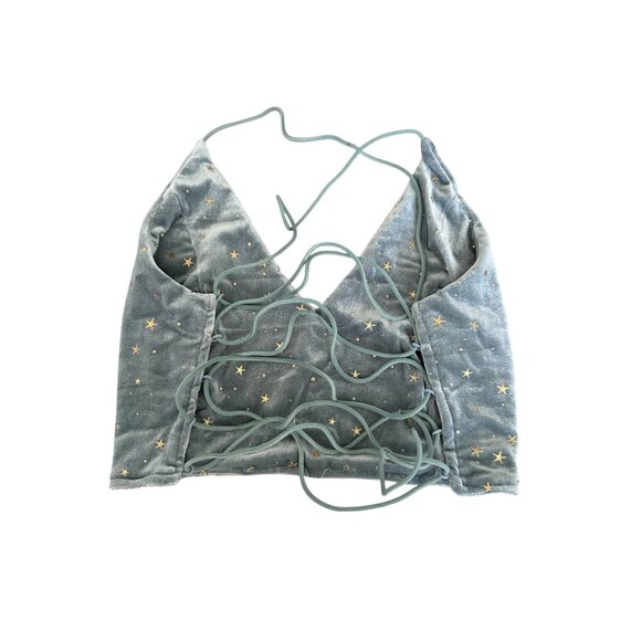 STAR Print Light Blue Velvet Crop Tank Top Size Small - Picture 6 of 6